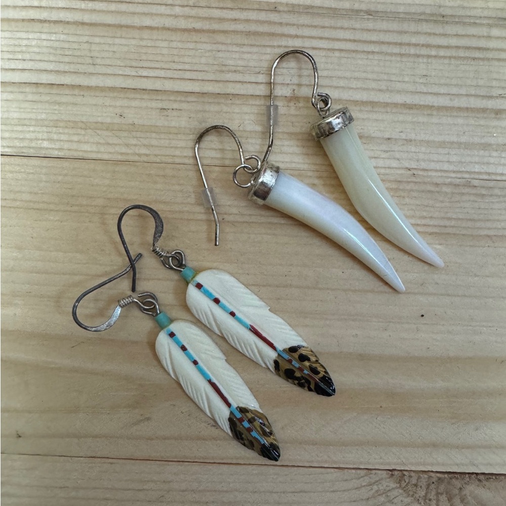 Lucky Brand Feather Drop Earrings Boho Turquoise Beaded Dangle Statement - Picture 3 of 5